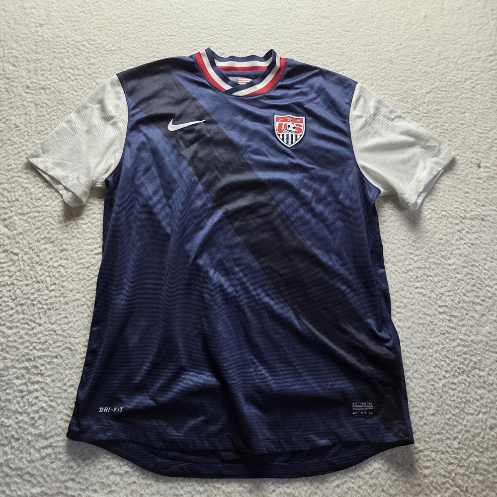 USA Soccer Shirt Mens Large Blue White Nike Dri Fit Authentic Jersey Football